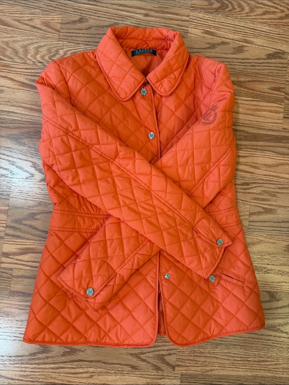 Ralph Lauren Bright Orange Quilted Diamond-Pattern Jacket